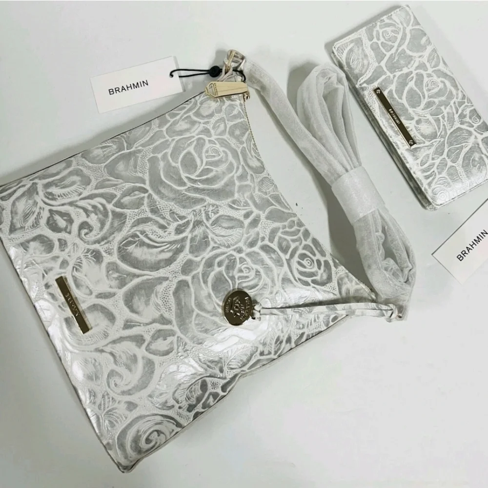 🤍🔹️BRAHMIN🔹️White Assorted KATIE Soft Genuine Leather Crossbody + ady WALLET - Picture 10 of 15